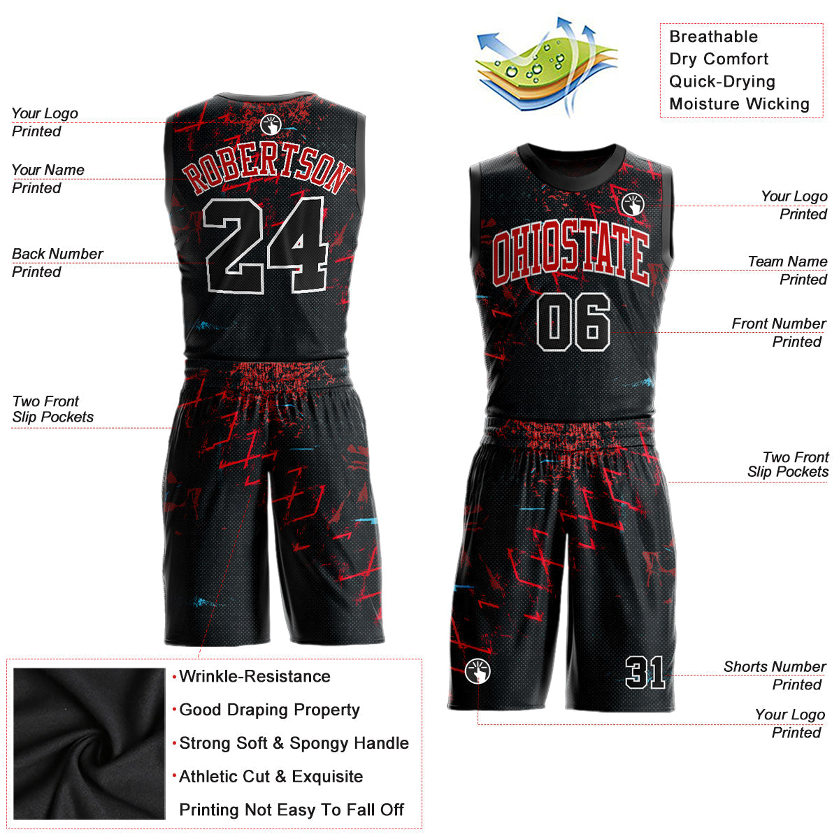 FIITG Custom Basketball Suit Jersey Red White-Black Round Neck Sublimation