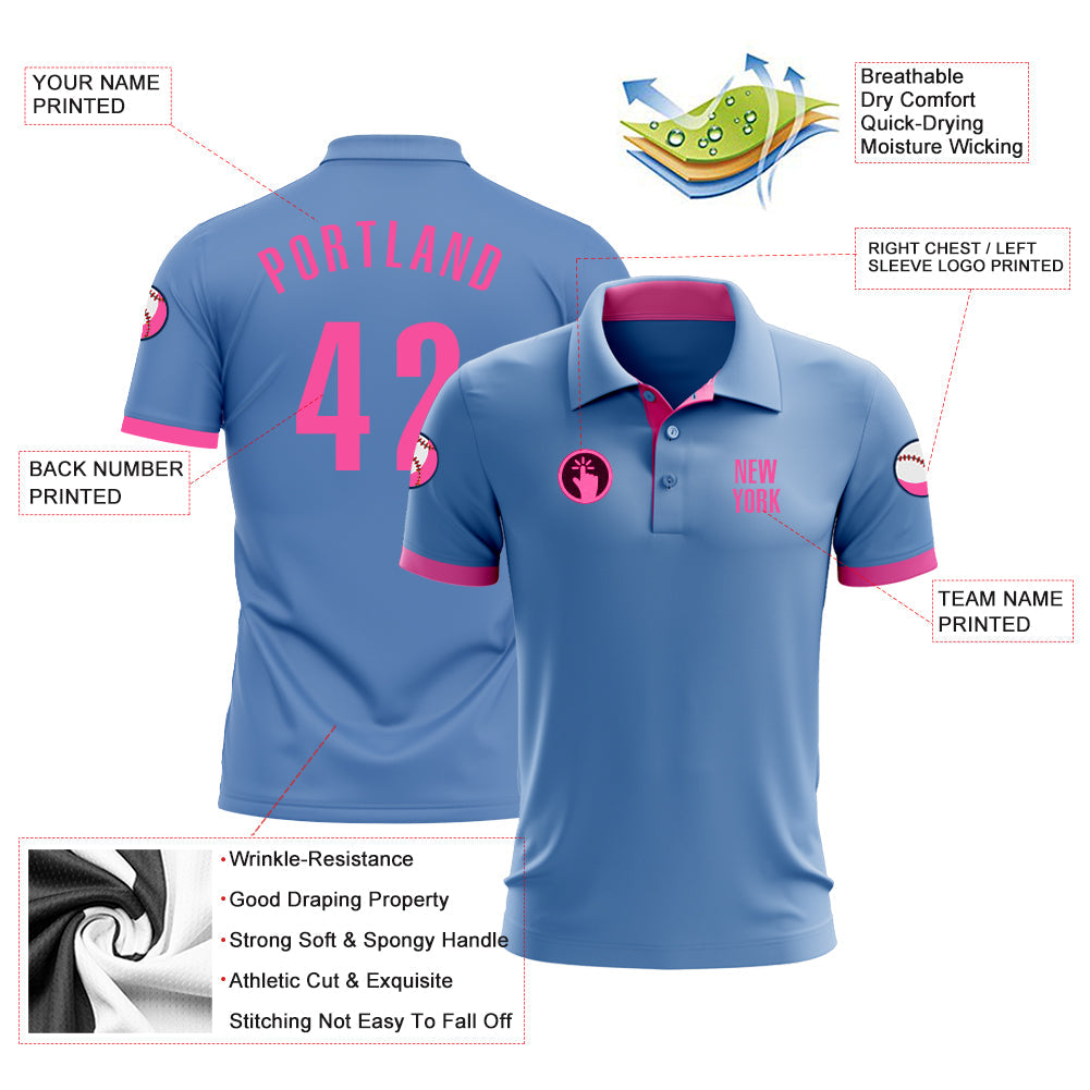 Custom Powder Blue Performance T-Shirt Pink-Black - FansIdea