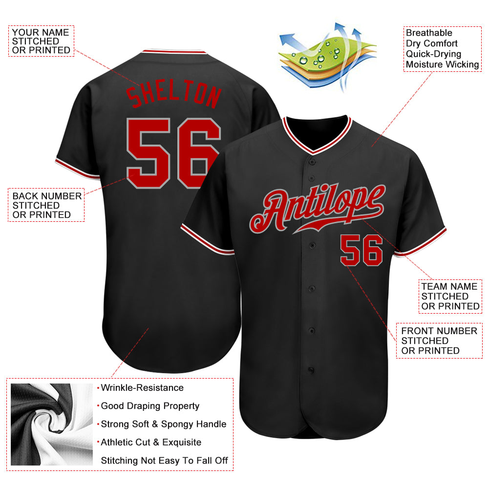 Creat Team Baseball Authentic Red Black Jersey Gray – FansIdeas