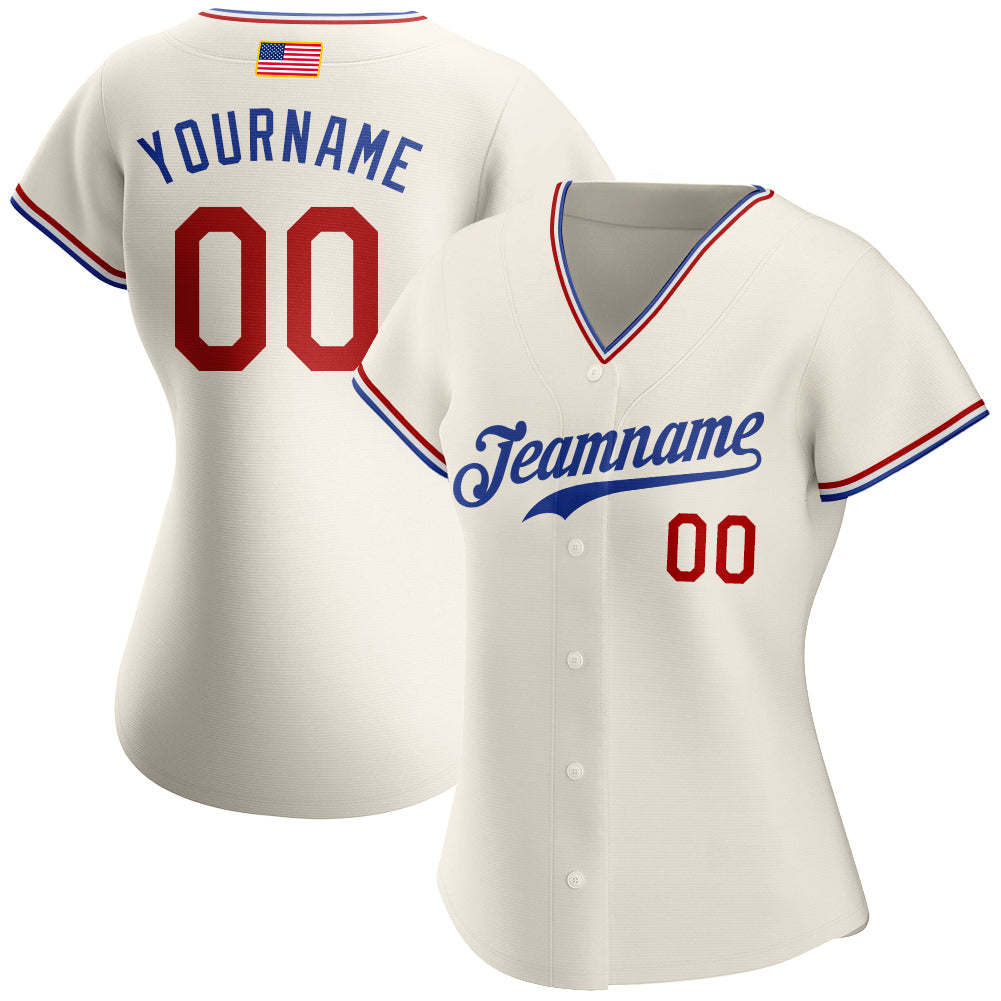 Custom Cream Red-Royal Authentic Baseball Jersey Women's Size:S