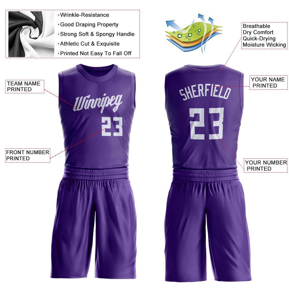 FANSIDEA Custom White Purple-Gold Authentic Split Fashion Basketball Jersey Men's Size:3XL