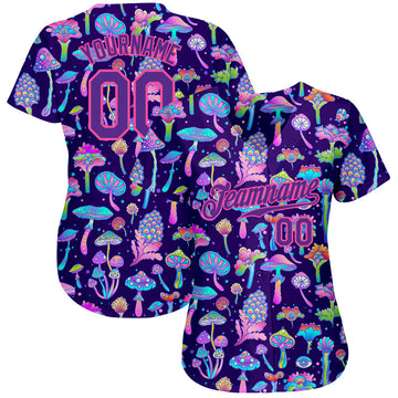 Custom 3D Pattern Design Colorful Flowers And Mushrooms Psychedelic Hallucination Authentic Baseball Jersey