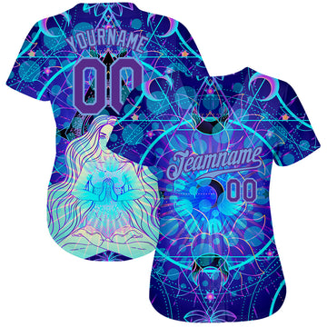 Custom 3D Pattern Design Magic Girl Sitting And Meditation In Lotus Position Over Geometry Psychedelic Hallucination Authentic Baseball Jersey