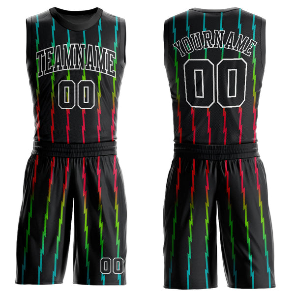 Custom Black White-Red Round Neck Sublimation Basketball Suit Jersey  Discount