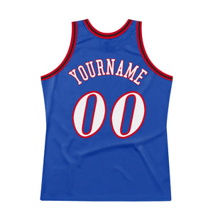 Custom Blue White-Red Authentic Throwback Basketball Jersey