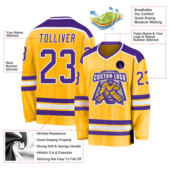 Custom Black Hockey Jersey Purple-White - FansIdea