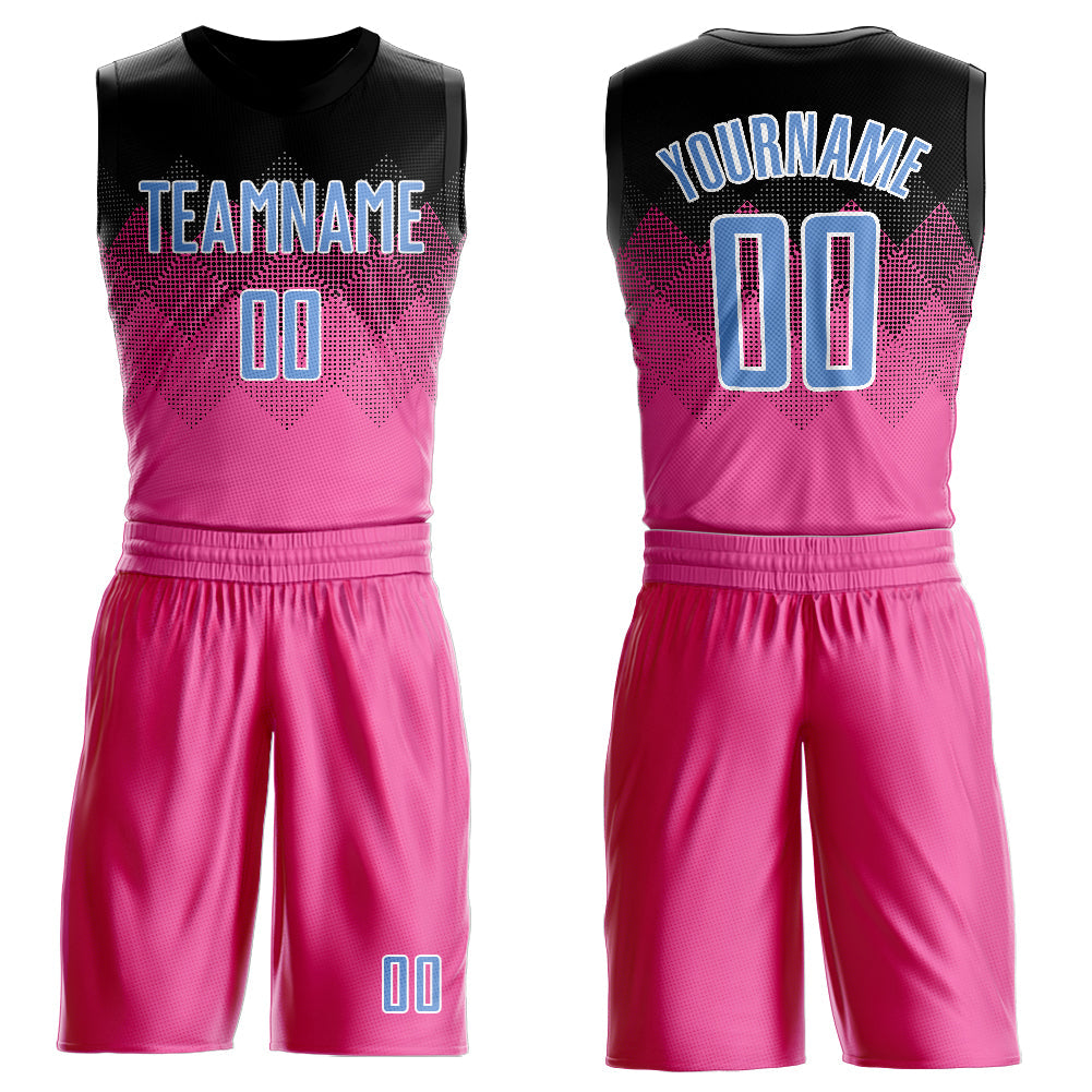 Custom Blue Black-White Round Neck Sublimation Basketball Suit Jersey