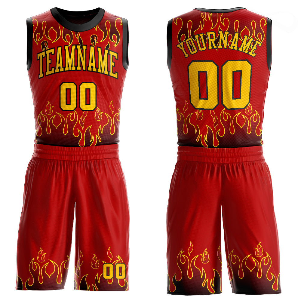 FIITG Custom Basketball Jersey Gold Black Pinstripe Red Authentic Youth Size:L