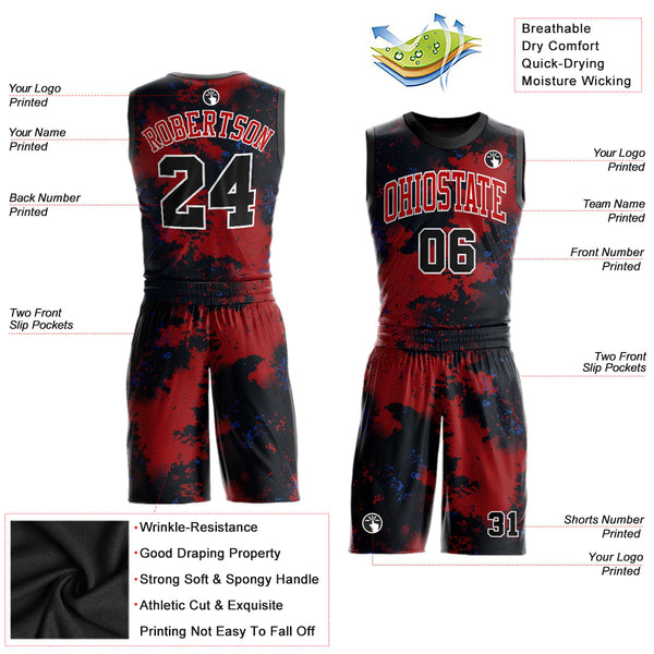 FANSIDEA Custom Red White-Black Round Neck Rib-Knit Basketball Jersey Men's Size:S