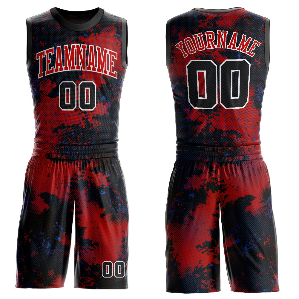 X23 Black Red Custom Sublimated Basketball Uniforms