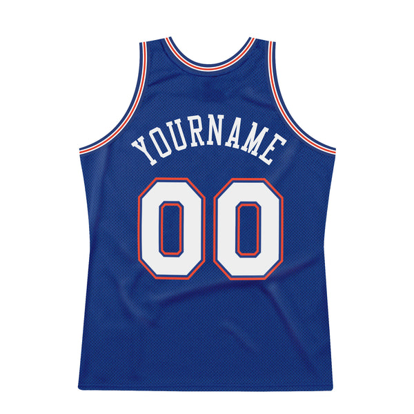 FANSIDEA Custom Orange Royal-White Authentic Throwback Basketball Jersey Youth Size:S