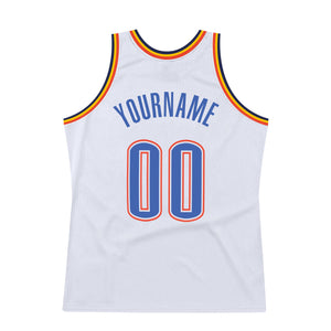 Custom White Blue-Orange Authentic Throwback Basketball Jersey