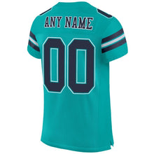 Load image into Gallery viewer, Custom Aqua Navy-White Mesh Authentic Football Jersey
