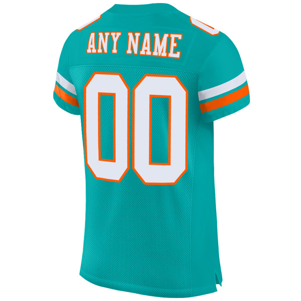 Custom Teal Orange-White Mesh Authentic Football Jersey Discount