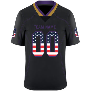 Custom Lights Out Black Purple-Old Gold USA Flag Fashion Football Jersey