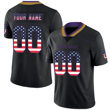 Custom Lights Out Black Purple-Old Gold USA Flag Fashion Football Jersey