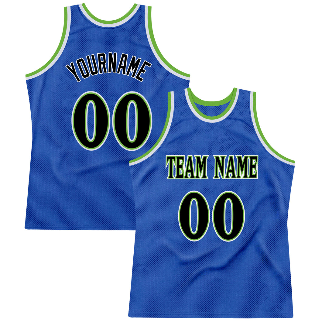 Custom Blue Black-Neon Green Authentic Throwback Basketball Jersey