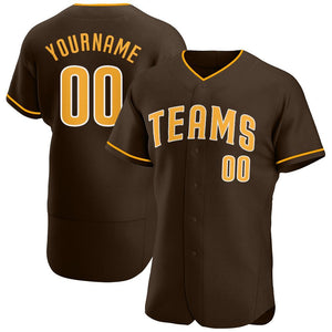 Custom Brown Gold-White Authentic Baseball Jersey