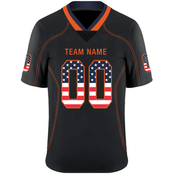 Custom Lights Out Black Orange-Navy USA Flag Fashion Football Jersey