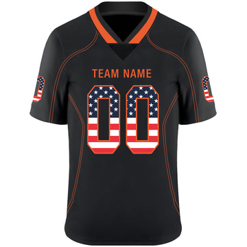 Custom Lights Out Black Orange-Navy USA Flag Fashion Football Jersey