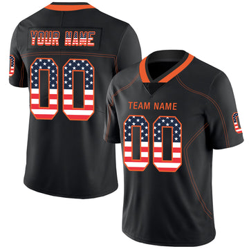 Custom Lights Out Black Orange-Navy USA Flag Fashion Football Jersey