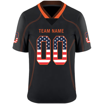 Custom Lights Out Black Orange-Brown USA Flag Fashion Football Jersey