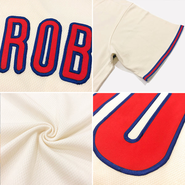 Custom Name Cream Red Blue Split Fashion Baseball Jerseys Shirt -  Freedomdesign