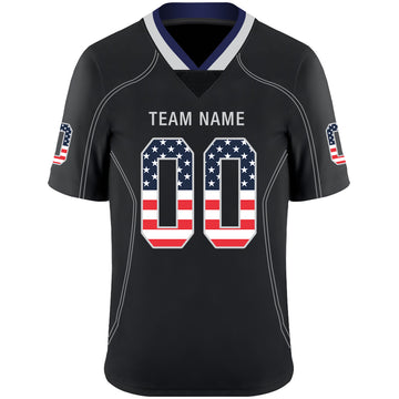 Custom Lights Out Black Light Gray-Royal USA Flag Fashion Football Jersey