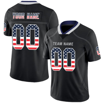 Custom Lights Out Black Light Gray-Royal USA Flag Fashion Football Jersey