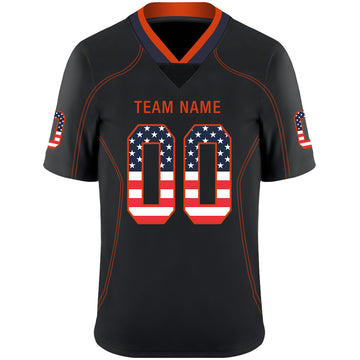 Custom Lights Out Black Orange-Navy USA Flag Fashion Football Jersey