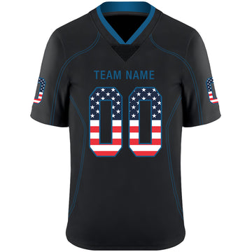 Custom Lights Out Black Powder Blue-Red USA Flag Fashion Football Jersey