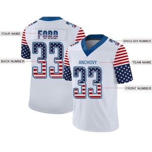 Custom White Powder Blue-Gray USA Flag Fashion Football Jersey