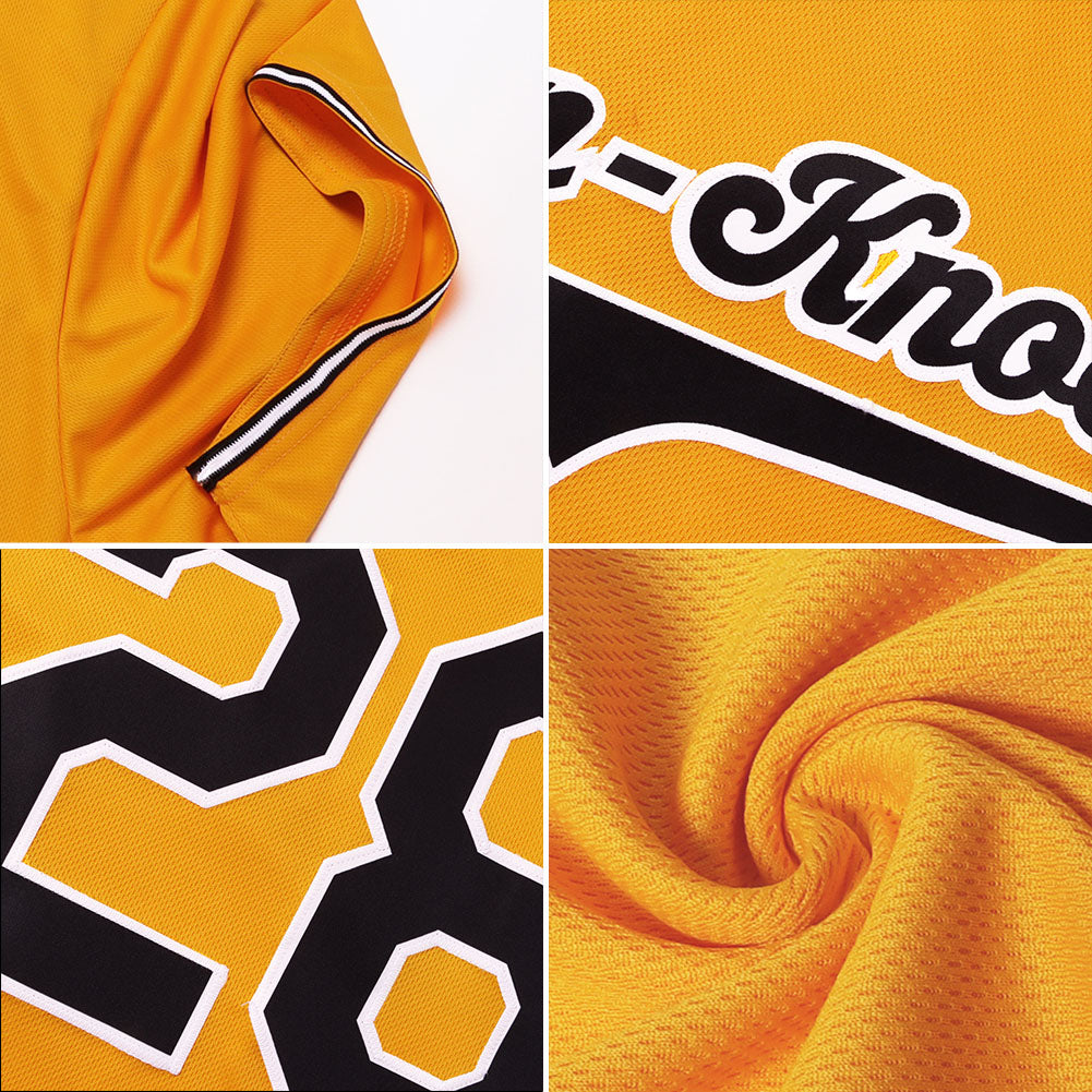 Custom Royal Gold-White Authentic Throwback Rib-Knit Baseball Jersey Shirt Men's Size:L