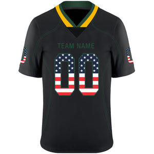 Custom Lights Out Black Green-Gold USA Flag Fashion Football Jersey
