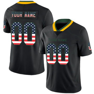 Custom Lights Out Black Green-Gold USA Flag Fashion Football Jersey