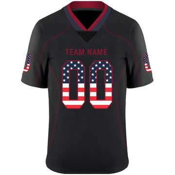 Custom Lights Out Black Red-Navy USA Flag Fashion Football Jersey