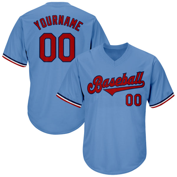 Custom Royal Baseball Jersey Light Blue-Red Authentic - FansIdea