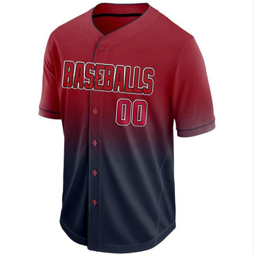 Custom Navy Red-White Fade Baseball Jersey