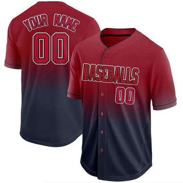 Custom Navy Red-White Fade Baseball Jersey