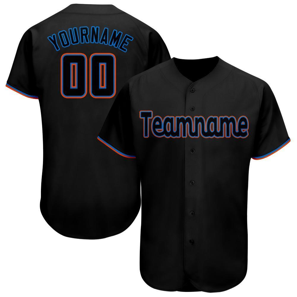 Custom Black Powder Blue-Orange Baseball Jersey