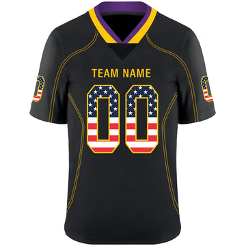 Custom Lights Out Black Gold-Purple USA Flag Fashion Football Jersey