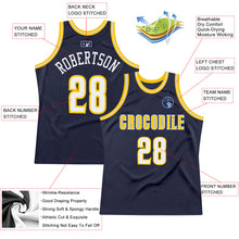 Load image into Gallery viewer, Custom Navy White-Gold Authentic Throwback Basketball Jersey
