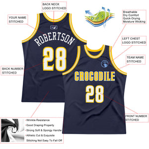 Custom Navy White-Gold Authentic Throwback Basketball Jersey