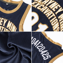 Load image into Gallery viewer, Custom Navy White-Gold Authentic Throwback Basketball Jersey
