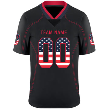 Custom Lights Out Black Scarlet-Navy USA Flag Fashion Football Jersey