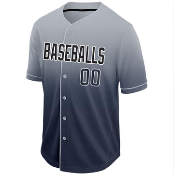 Custom Navy Gray-White Fade Baseball Jersey