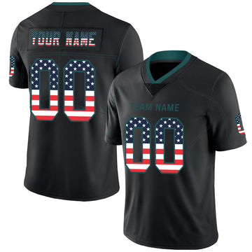 Custom Lights Out Black Midnight Green-Navy USA Flag Fashion Football Jersey