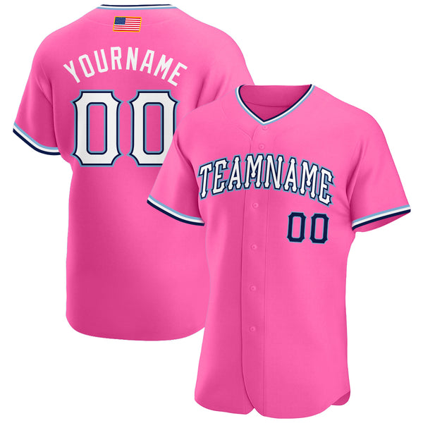 Custom Team Light Blue Baseball Authentic Black Jersey Pink