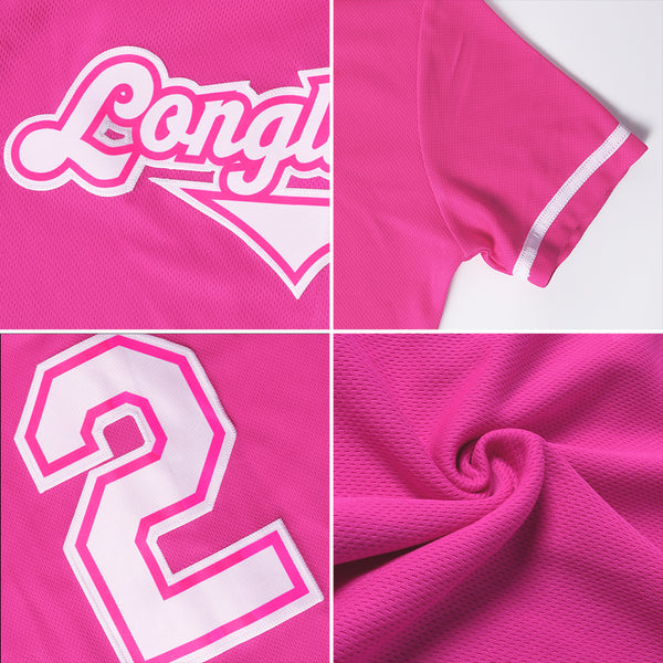 Custom Team Pink Baseball Authentic White Jersey Light Blue