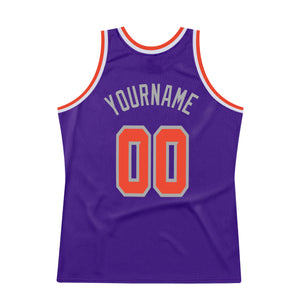 Custom Purple Orange-Silver Gray Authentic Throwback Basketball Jersey